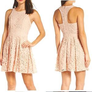 Lulus blush pink lace racer back zipper skater Formal Dance mini dress-M